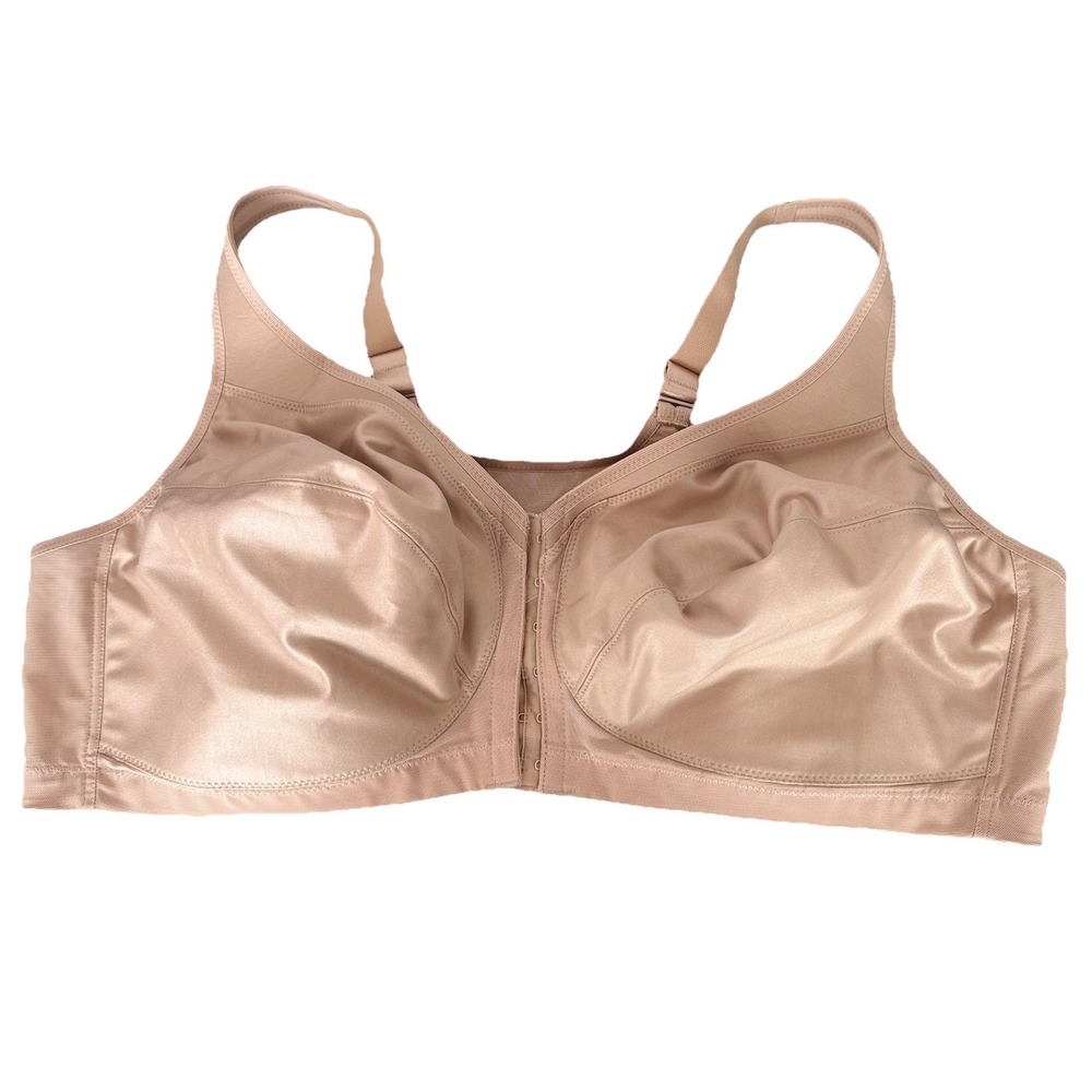 Glamorise Womens Size 50D Magic Lift Front Close Posture Back Wire Free Bra Nude